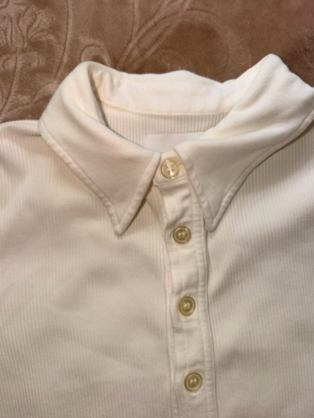 CITIZENS OF HUMANITY - Ribbed jersey polo shirt cream color, Size S - Picture 6 of 10